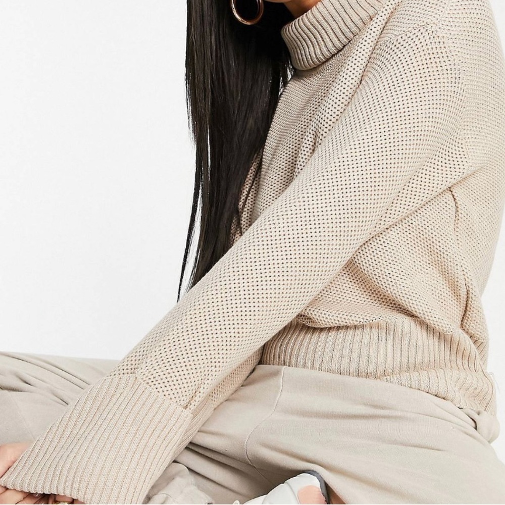 Na-kd folded high neck sweater in beige